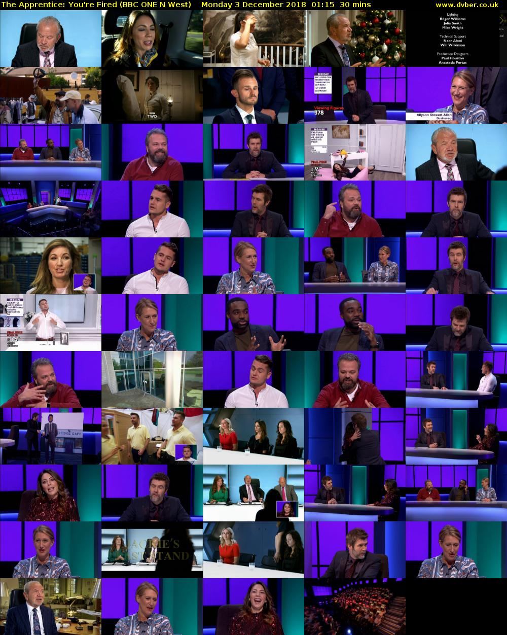 The Apprentice: You're Fired (BBC ONE N West) Monday 3 December 2018 01:15 - 01:45