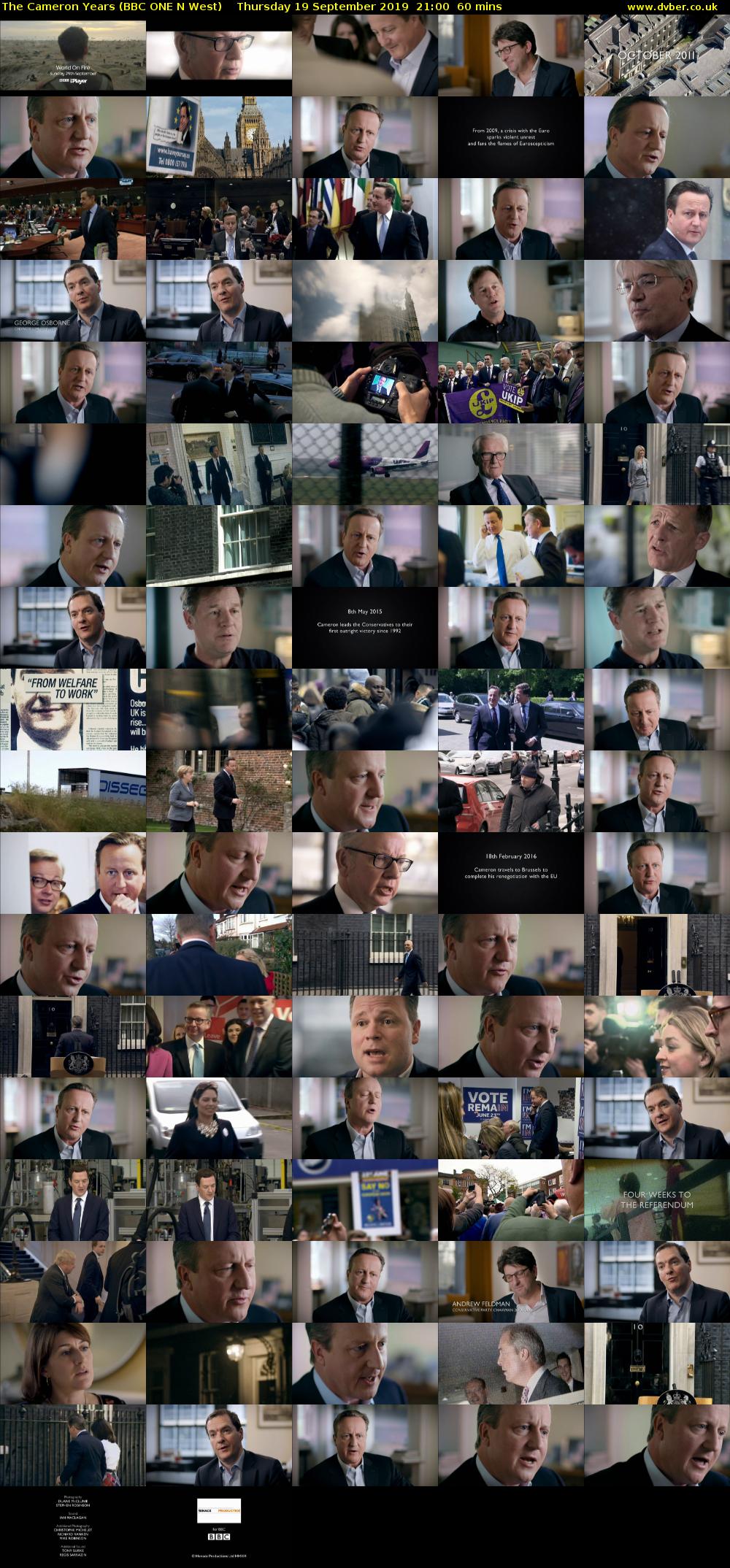 The Cameron Years (BBC ONE N West) Thursday 19 September 2019 21:00 - 22:00