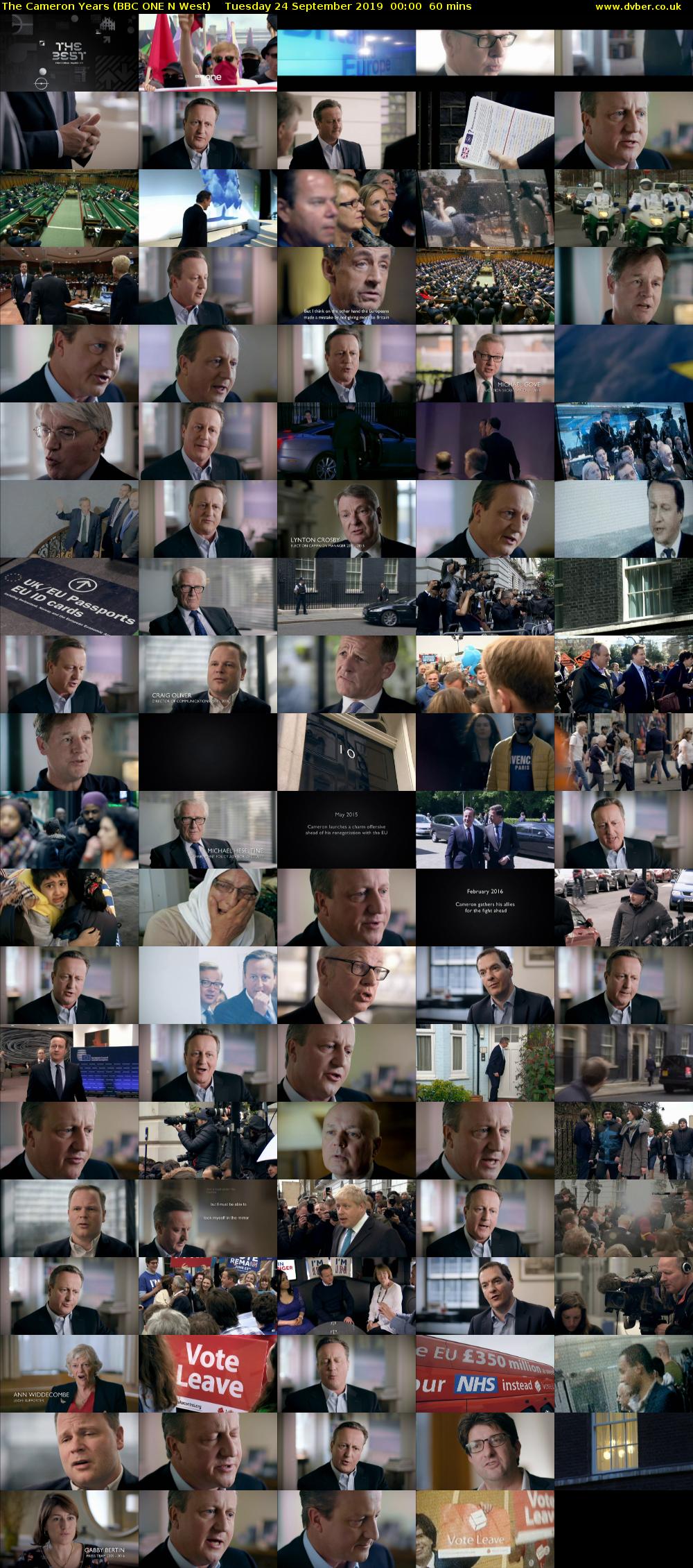 The Cameron Years (BBC ONE N West) Tuesday 24 September 2019 00:00 - 01:00