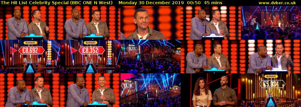 The Hit List Celebrity Special (BBC ONE N West) Monday 30 December 2019 00:50 - 01:35