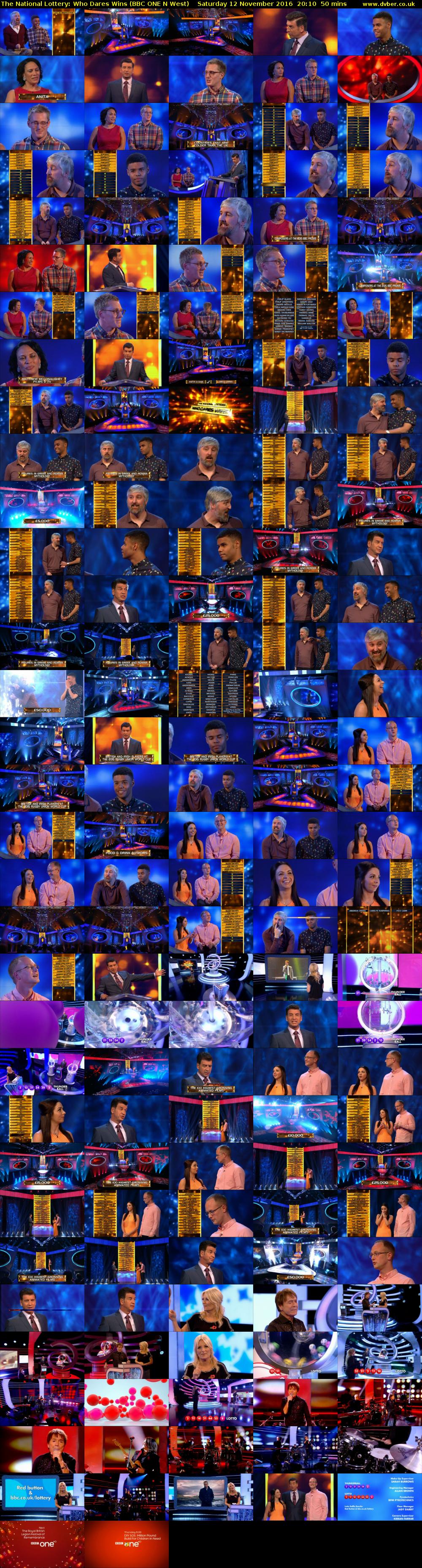 The National Lottery: Who Dares Wins (BBC ONE N West) Saturday 12 November 2016 20:10 - 21:00