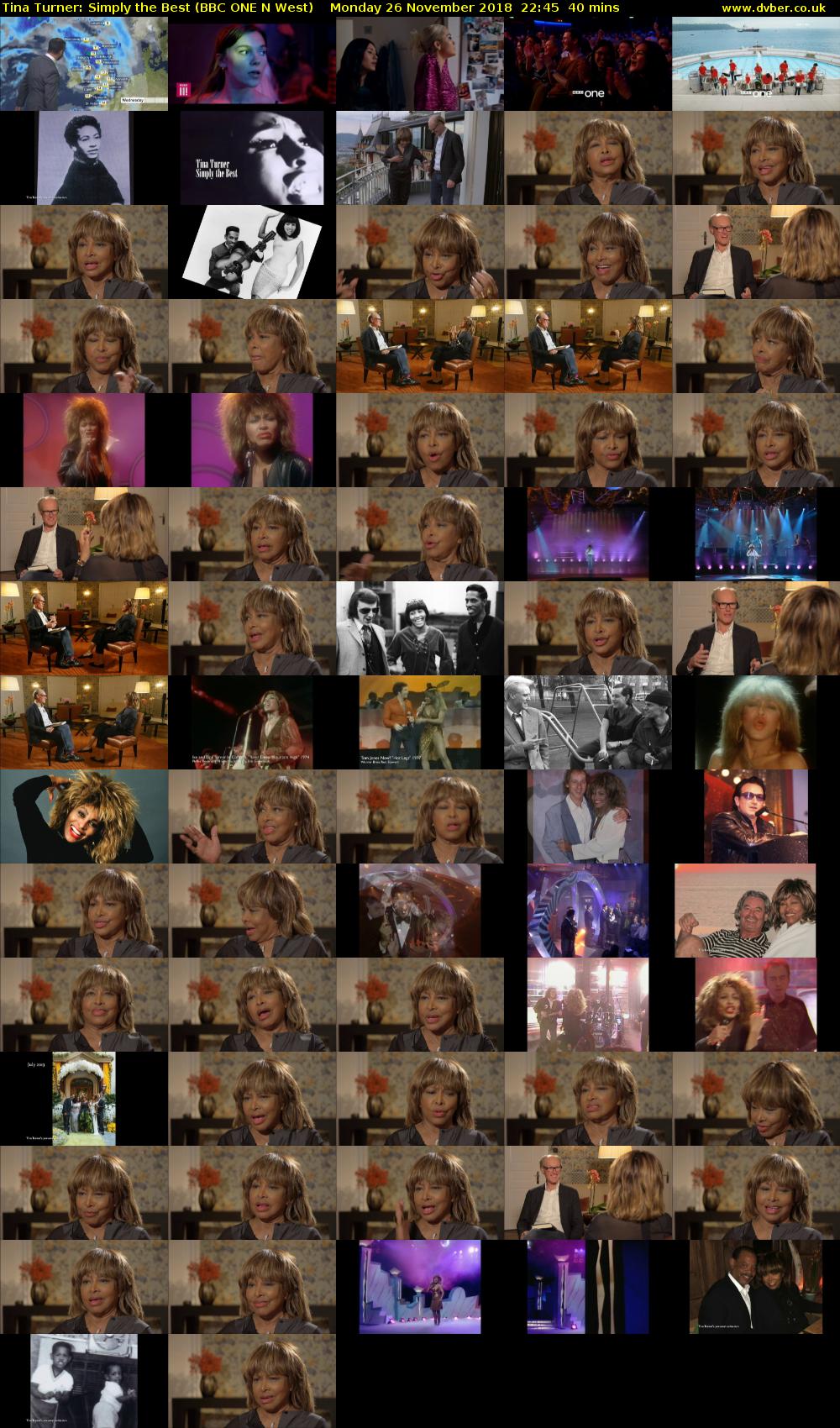 Tina Turner: Simply the Best (BBC ONE N West) Monday 26 November 2018 22:45 - 23:25