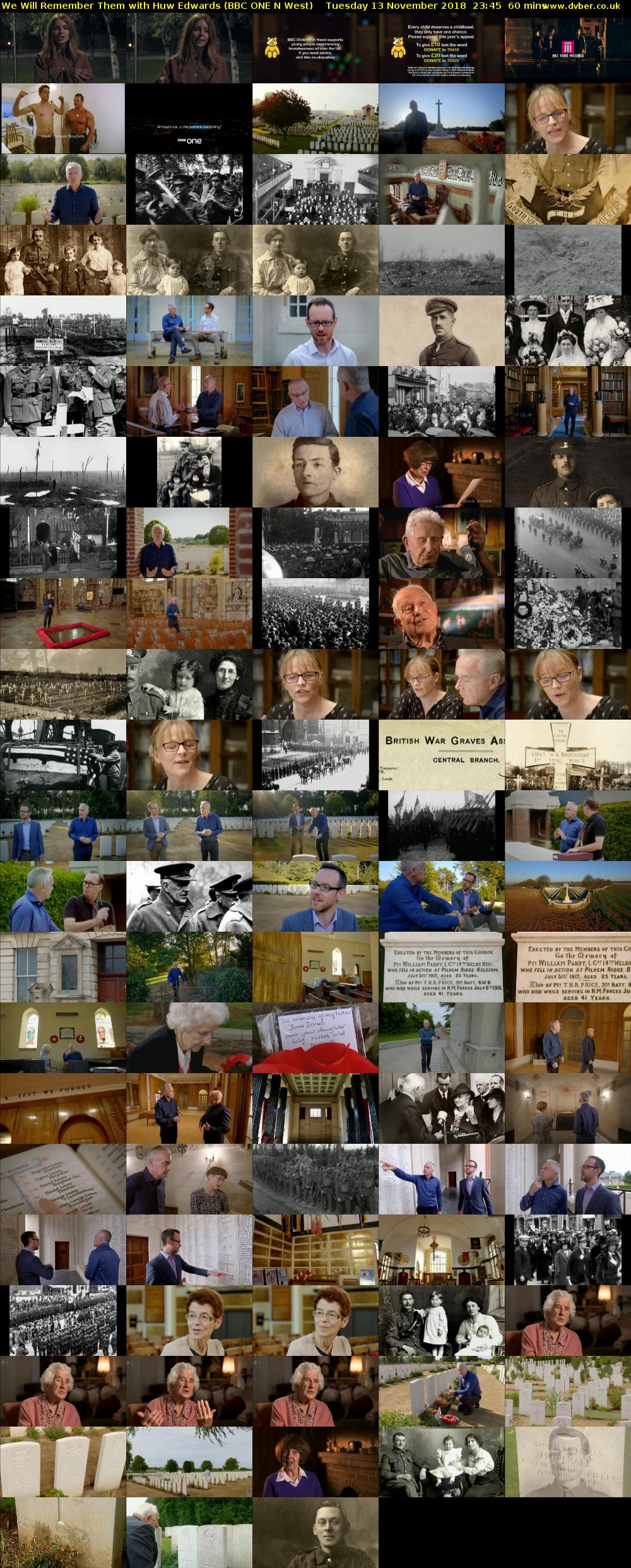 We Will Remember Them with Huw Edwards (BBC ONE N West) Tuesday 13 November 2018 23:45 - 00:45