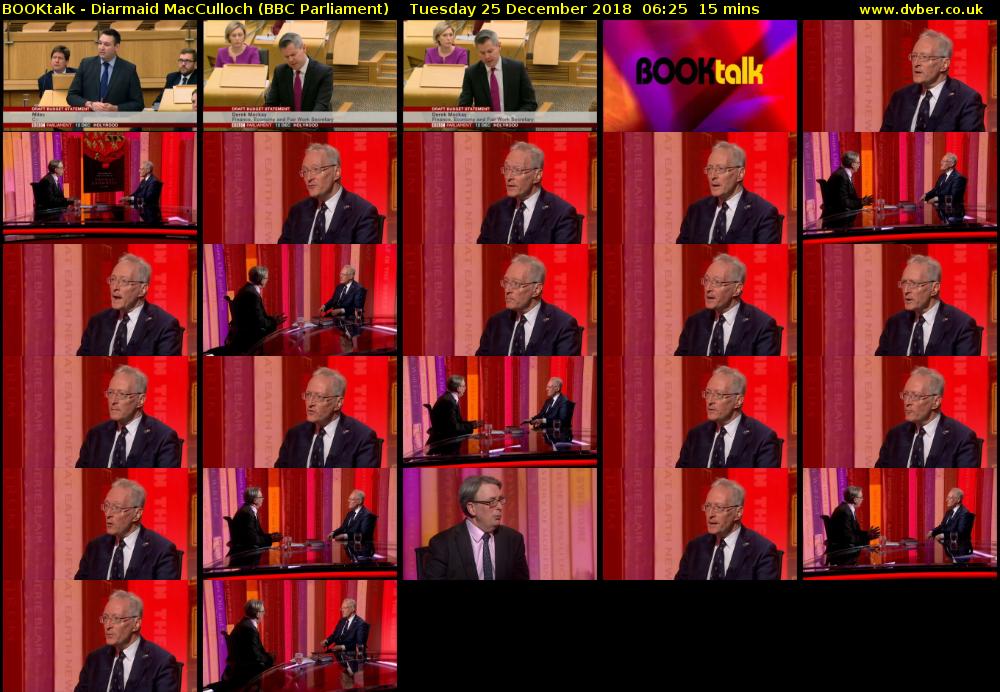 BOOKtalk - Diarmaid MacCulloch (BBC Parliament) Tuesday 25 December 2018 06:25 - 06:40