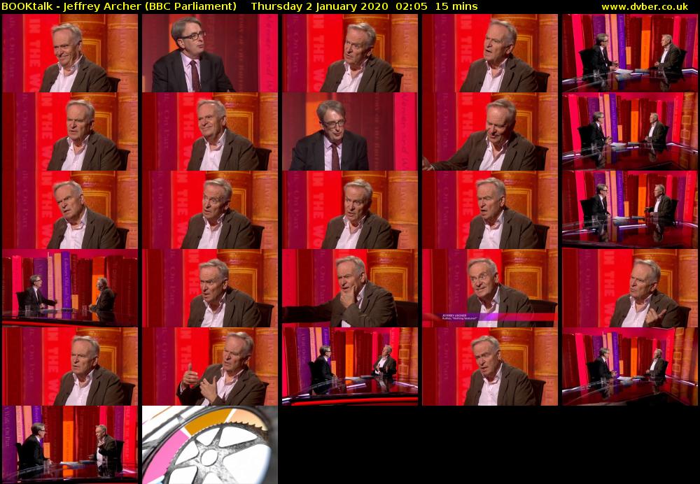 BOOKtalk - Jeffrey Archer (BBC Parliament) Thursday 2 January 2020 02:05 - 02:20