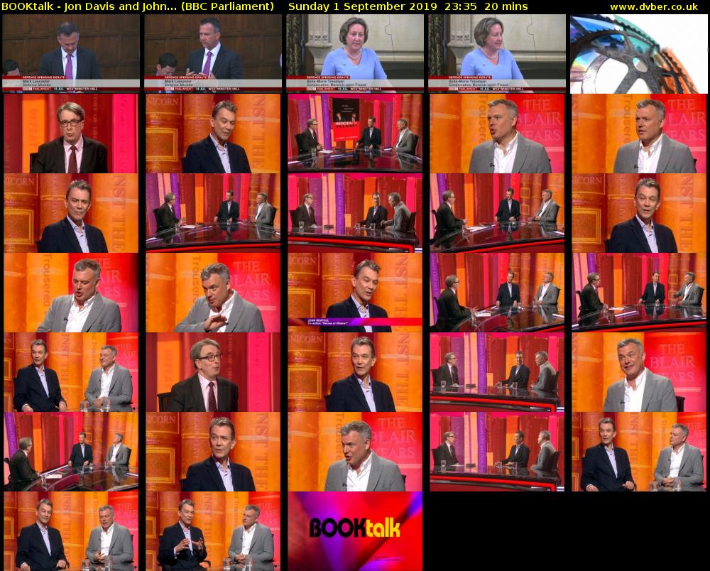 BOOKtalk - Jon Davis and John... (BBC Parliament) Sunday 1 September 2019 23:35 - 23:55