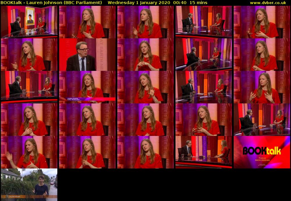 BOOKtalk - Lauren Johnson (BBC Parliament) Wednesday 1 January 2020 00:40 - 00:55