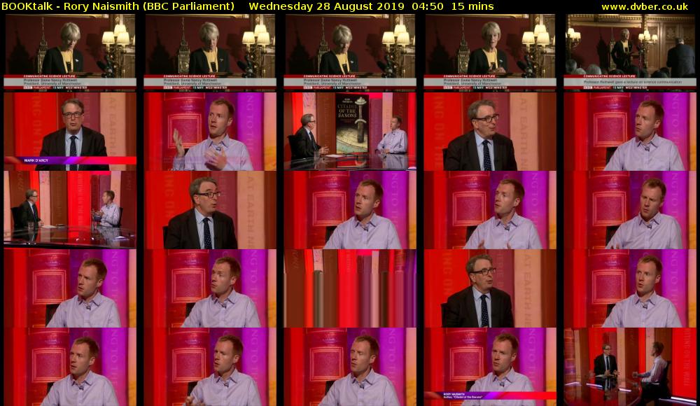 BOOKtalk - Rory Naismith (BBC Parliament) Wednesday 28 August 2019 04:50 - 05:05