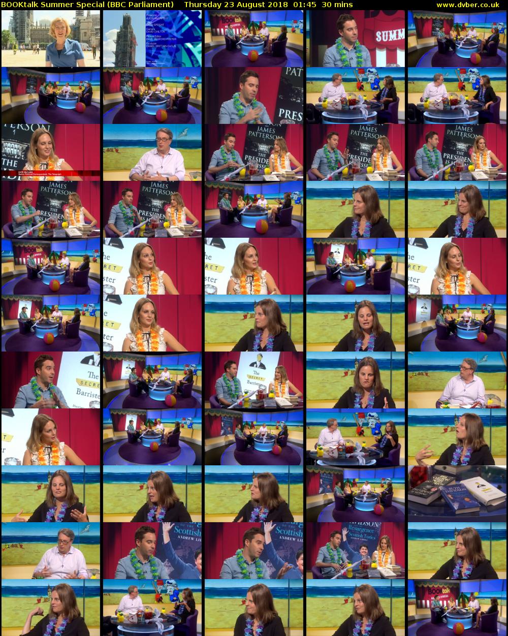 BOOKtalk Summer Special (BBC Parliament) Thursday 23 August 2018 01:45 - 02:15