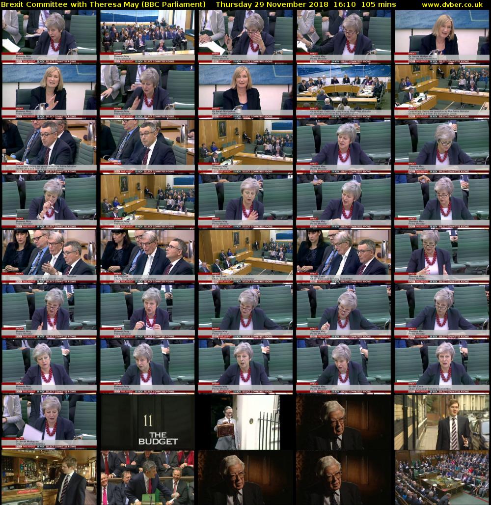 Brexit Committee with Theresa May (BBC Parliament) Thursday 29 November 2018 16:10 - 17:55