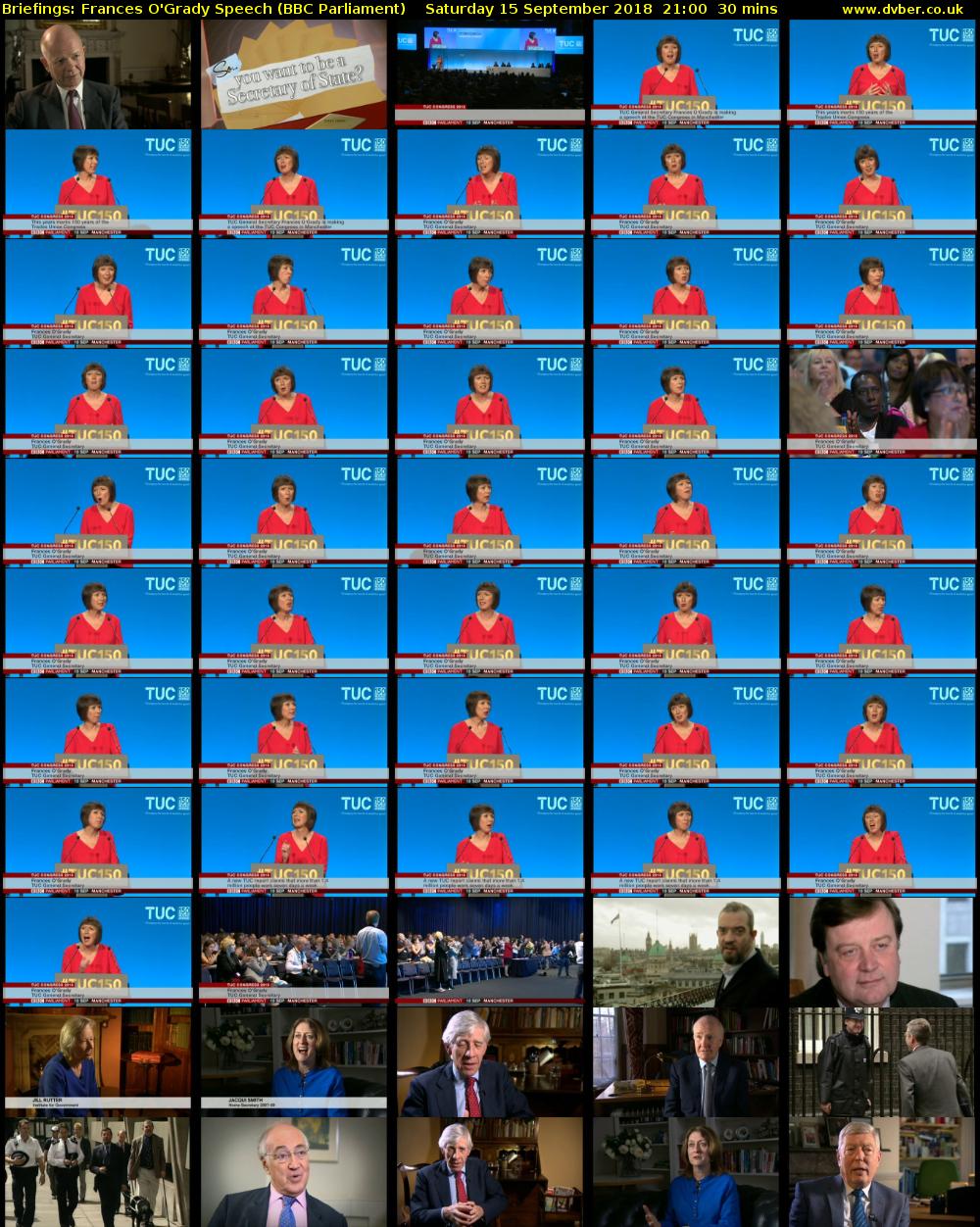 Briefings: Frances O'Grady Speech (BBC Parliament) Saturday 15 September 2018 21:00 - 21:30