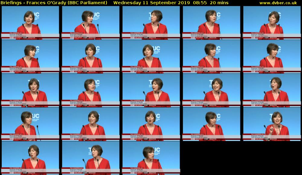 Briefings - Frances O'Grady (BBC Parliament) Wednesday 11 September 2019 08:55 - 09:15