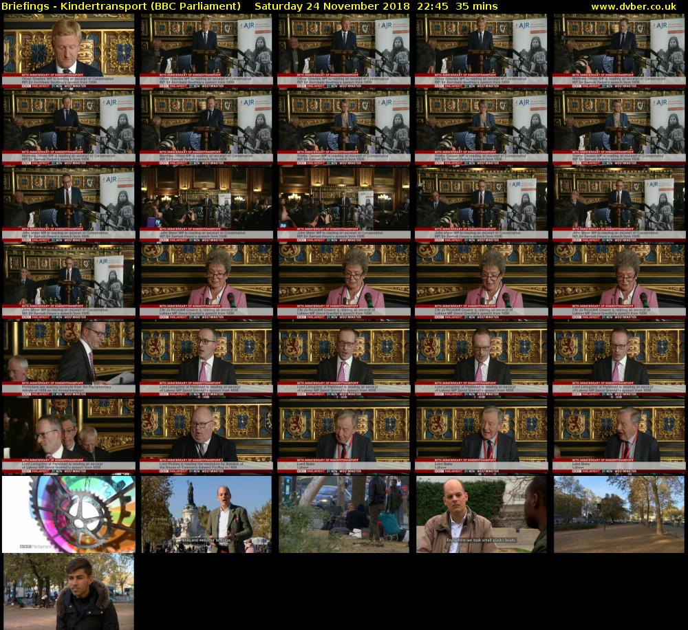 Briefings - Kindertransport (BBC Parliament) Saturday 24 November 2018 22:45 - 23:20