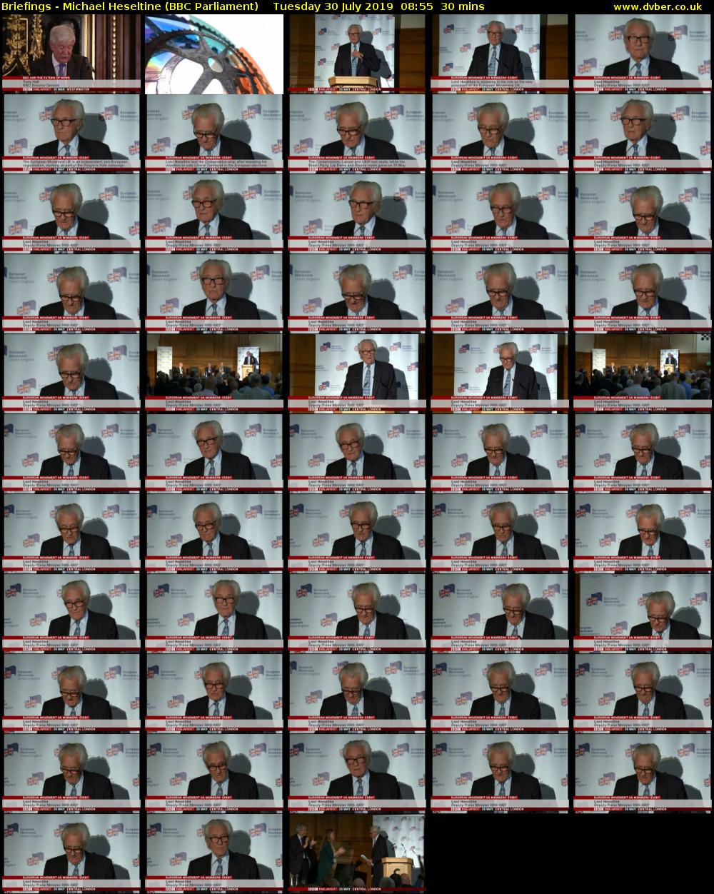 Briefings - Michael Heseltine (BBC Parliament) Tuesday 30 July 2019 08:55 - 09:25