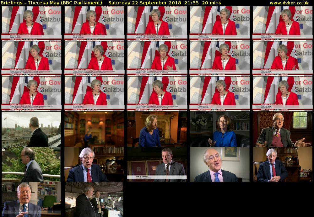 Briefings - Theresa May (BBC Parliament) Saturday 22 September 2018 21:55 - 22:15