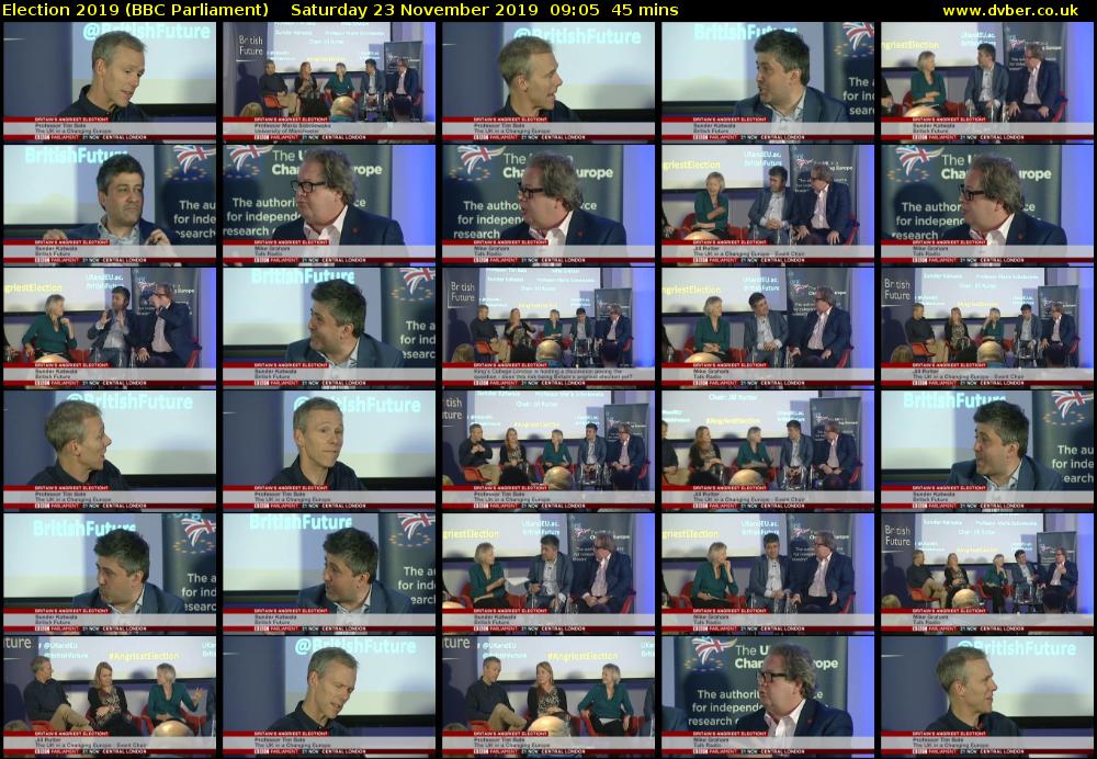 Election 2019 (BBC Parliament) Saturday 23 November 2019 09:05 - 09:50
