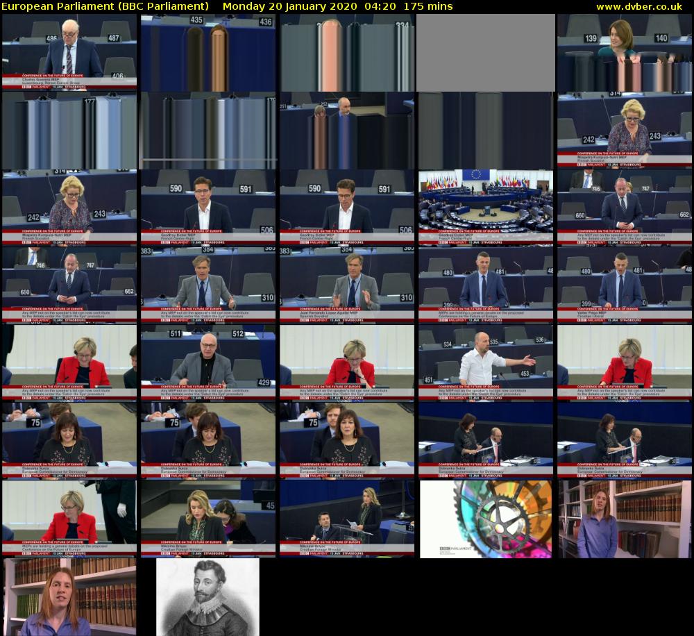 European Parliament (BBC Parliament) Monday 20 January 2020 04:20 - 07:15