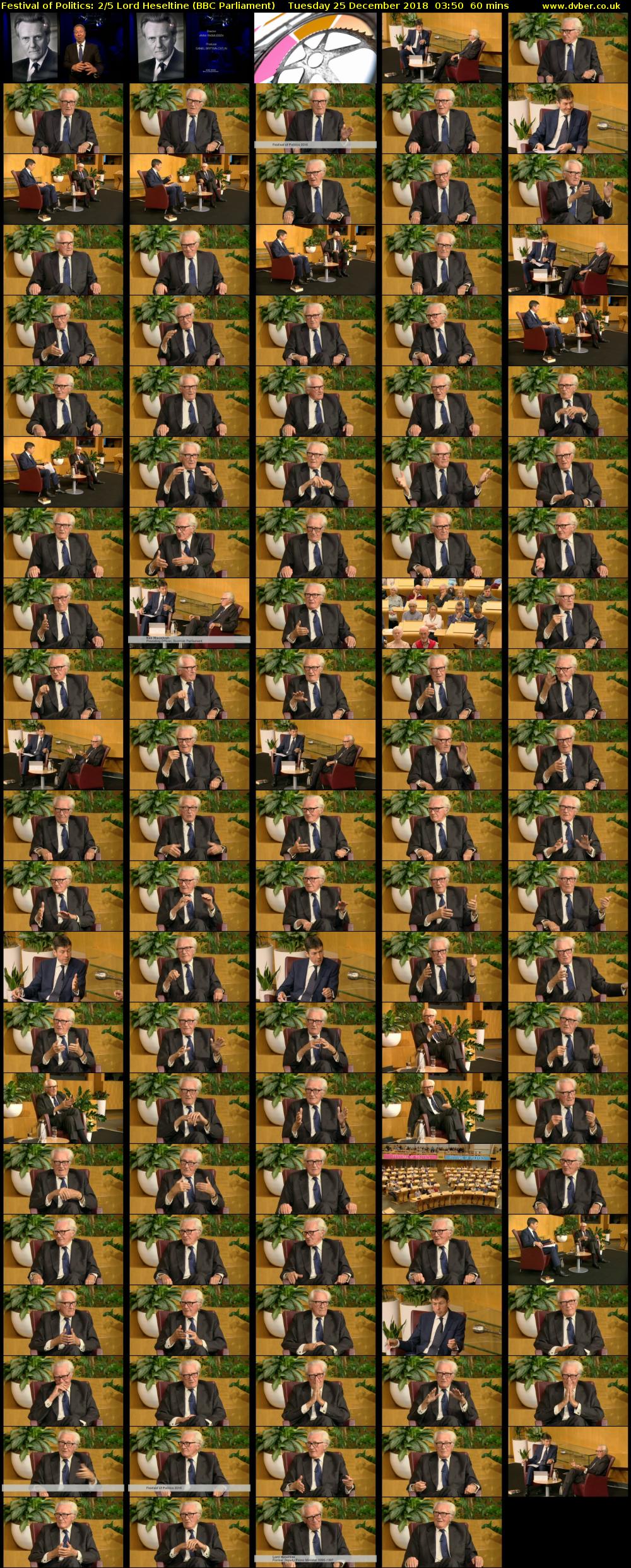 Festival of Politics: 2/5 Lord Heseltine (BBC Parliament) Tuesday 25 December 2018 03:50 - 04:50