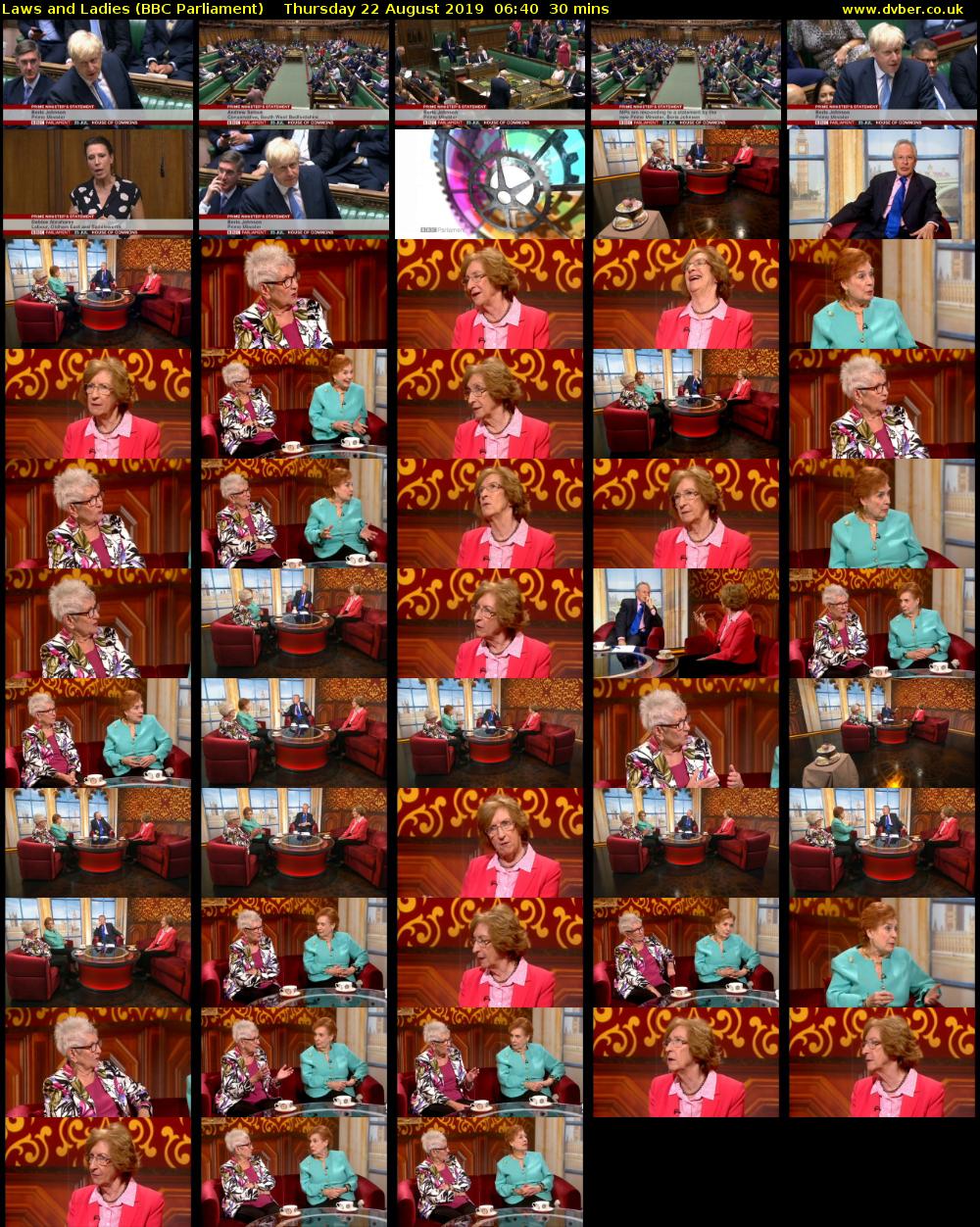 Laws and Ladies (BBC Parliament) Thursday 22 August 2019 06:40 - 07:10