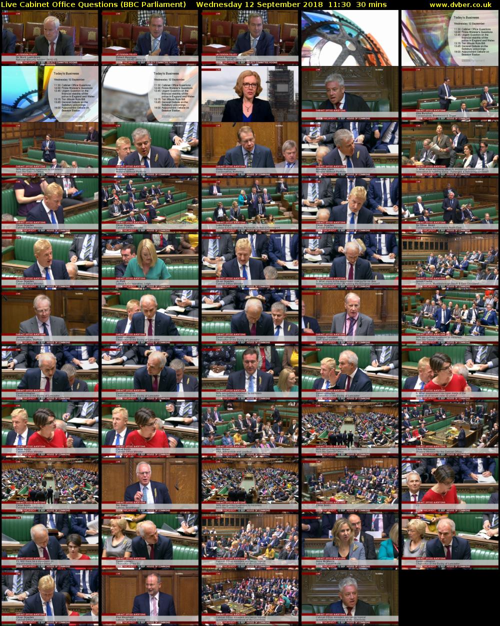 Live Cabinet Office Questions (BBC Parliament) Wednesday 12 September 2018 11:30 - 12:00