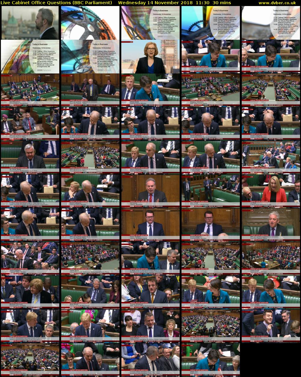 Live Cabinet Office Questions (BBC Parliament) Wednesday 14 November 2018 11:30 - 12:00