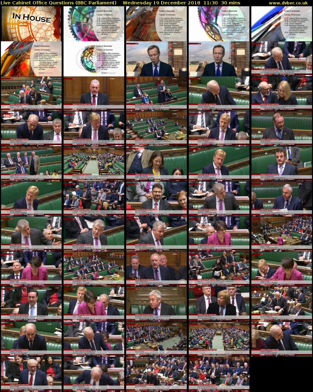 Live Cabinet Office Questions (BBC Parliament) Wednesday 19 December 2018 11:30 - 12:00