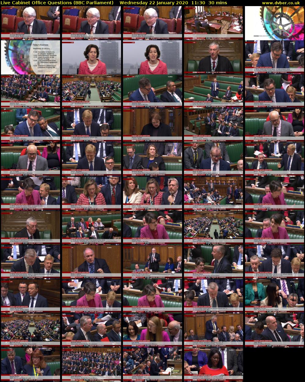 Live Cabinet Office Questions (BBC Parliament) Wednesday 22 January 2020 11:30 - 12:00