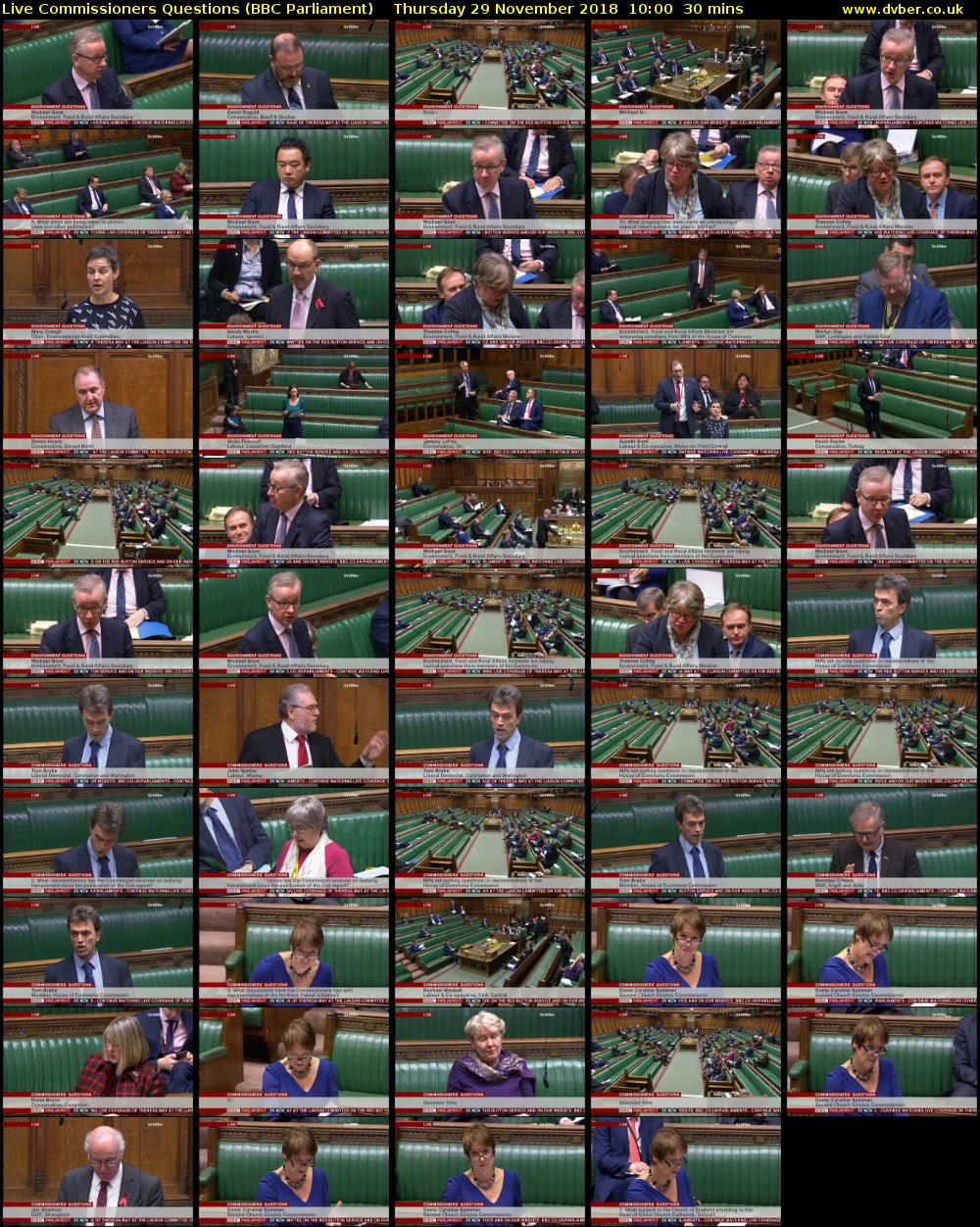 Live Commissioners Questions (BBC Parliament) Thursday 29 November 2018 10:00 - 10:30