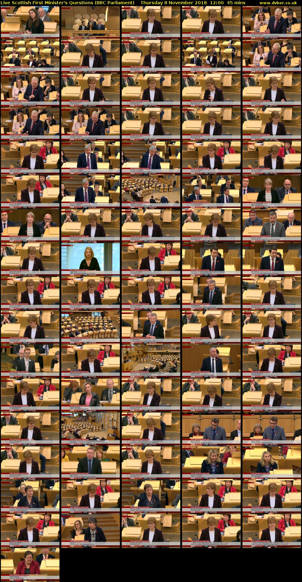 Live Scottish First Minister's Questions (BBC Parliament) Thursday 8 November 2018 12:00 - 12:45