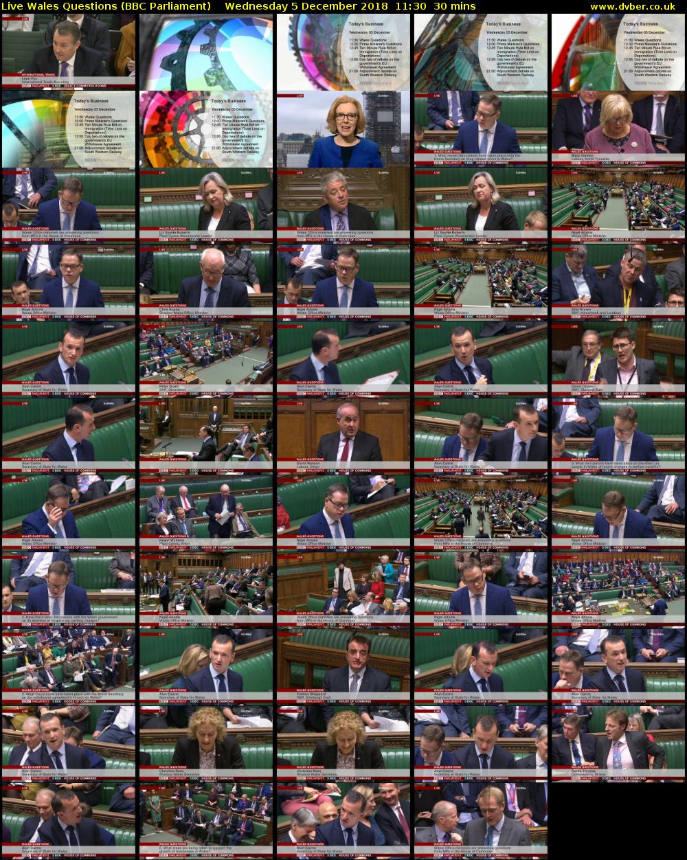 Live Wales Questions (BBC Parliament) Wednesday 5 December 2018 11:30 - 12:00