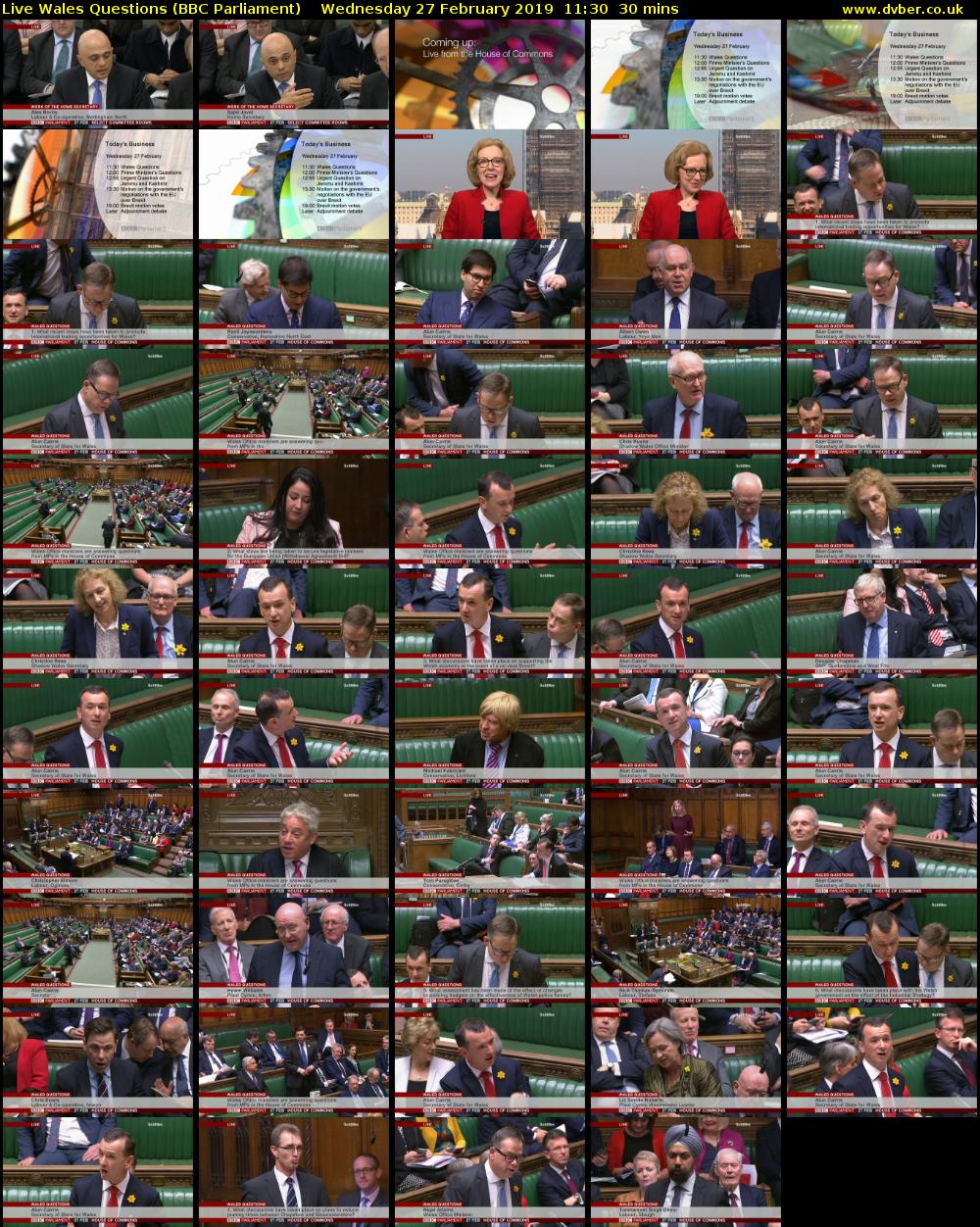 Live Wales Questions (BBC Parliament) Wednesday 27 February 2019 11:30 - 12:00