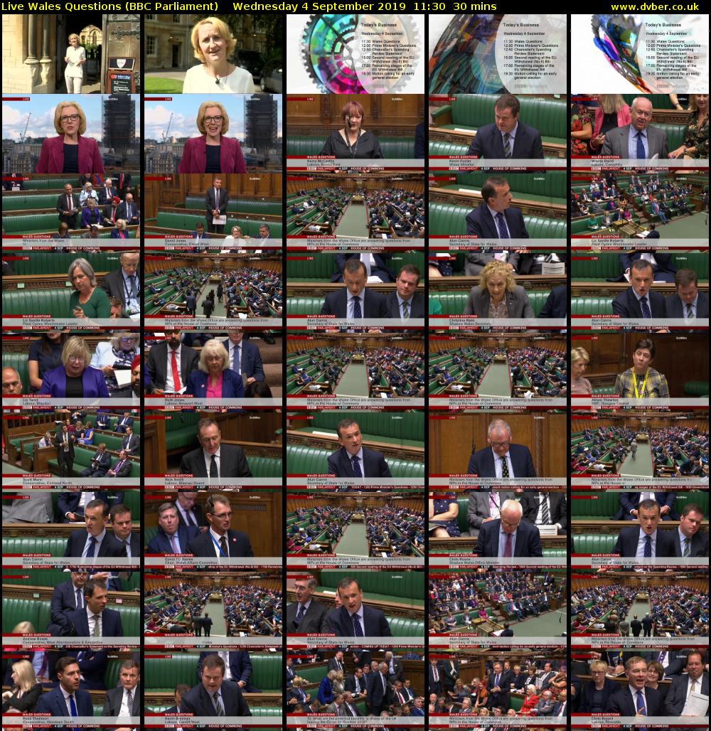 Live Wales Questions (BBC Parliament) Wednesday 4 September 2019 11:30 - 12:00
