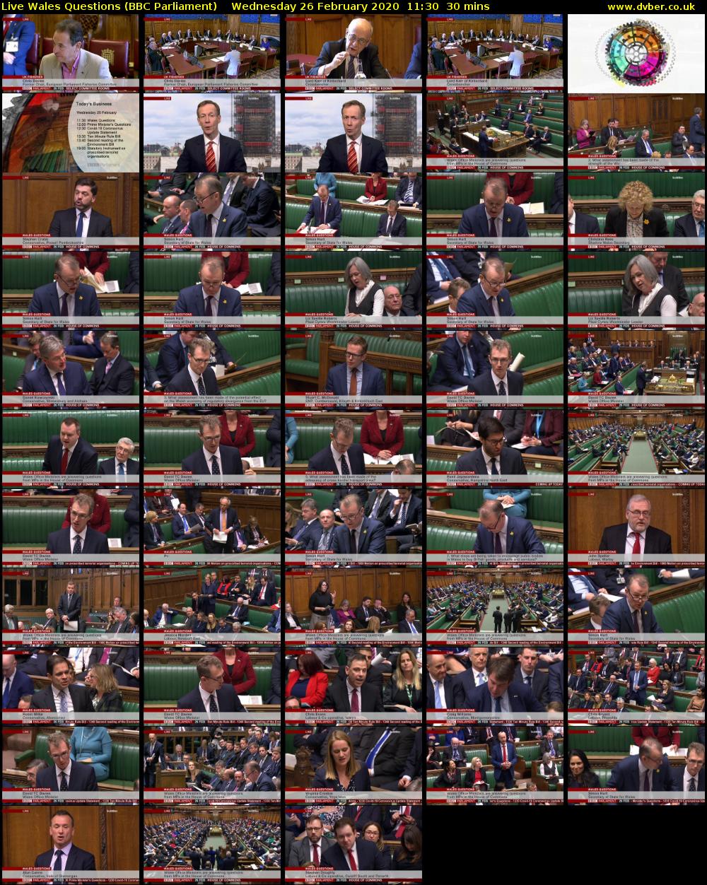 Live Wales Questions (BBC Parliament) Wednesday 26 February 2020 11:30 - 12:00