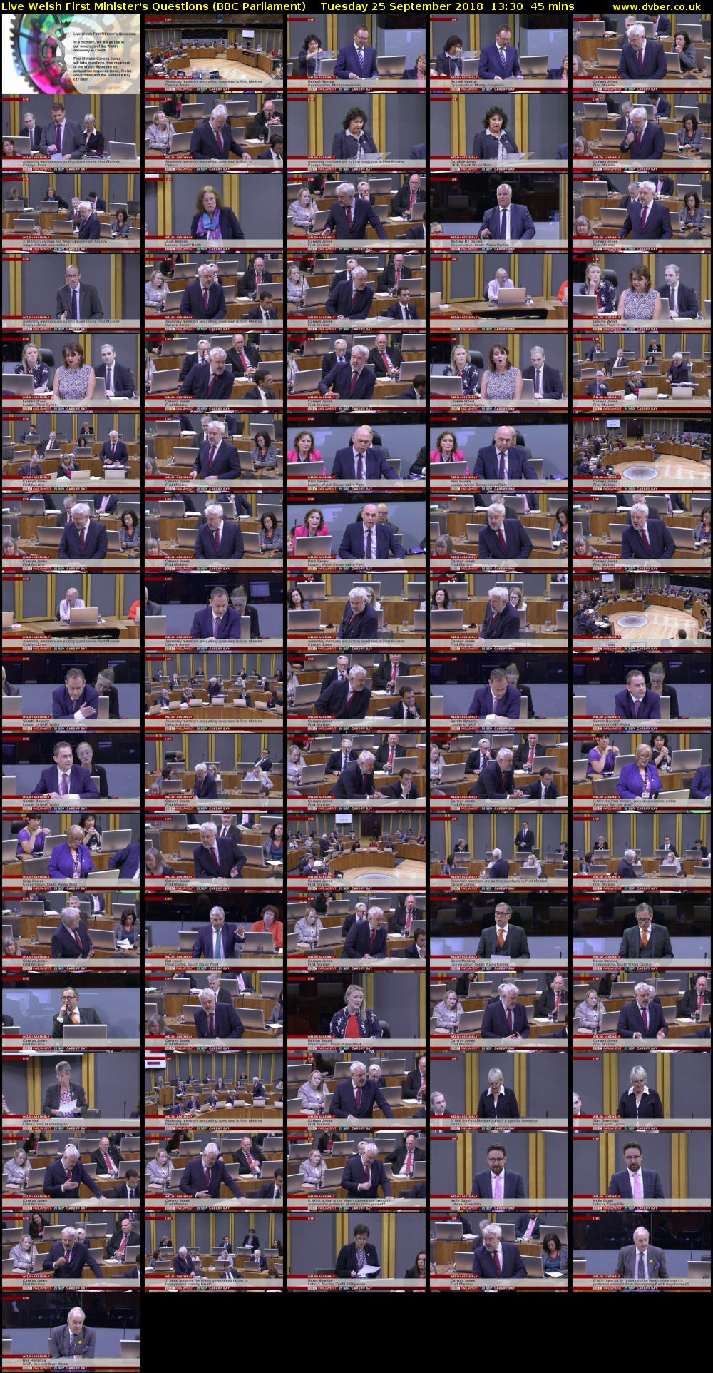 Live Welsh First Minister's Questions (BBC Parliament) Tuesday 25 September 2018 13:30 - 14:15