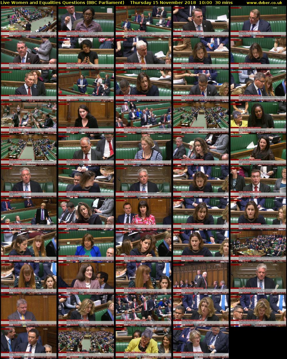 Live Women and Equalities Questions (BBC Parliament) Thursday 15 November 2018 10:00 - 10:30