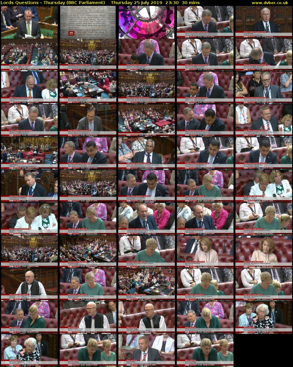 Lords Questions - Thursday (BBC Parliament) Thursday 25 July 2019 23:30 - 00:00