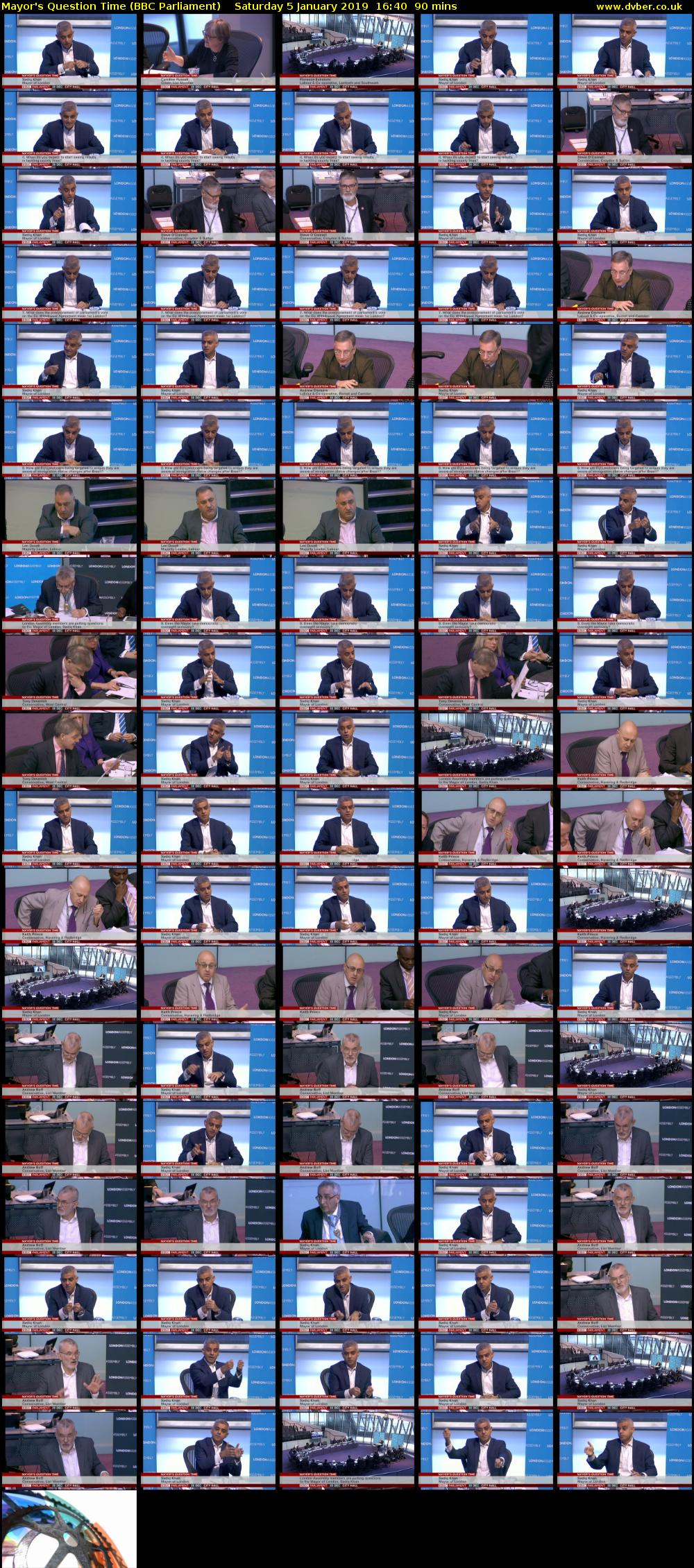 Mayor's Question Time (BBC Parliament) Saturday 5 January 2019 16:40 - 18:10