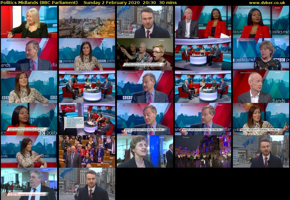 Politics Midlands (BBC Parliament) Sunday 2 February 2020 20:30 - 21:00
