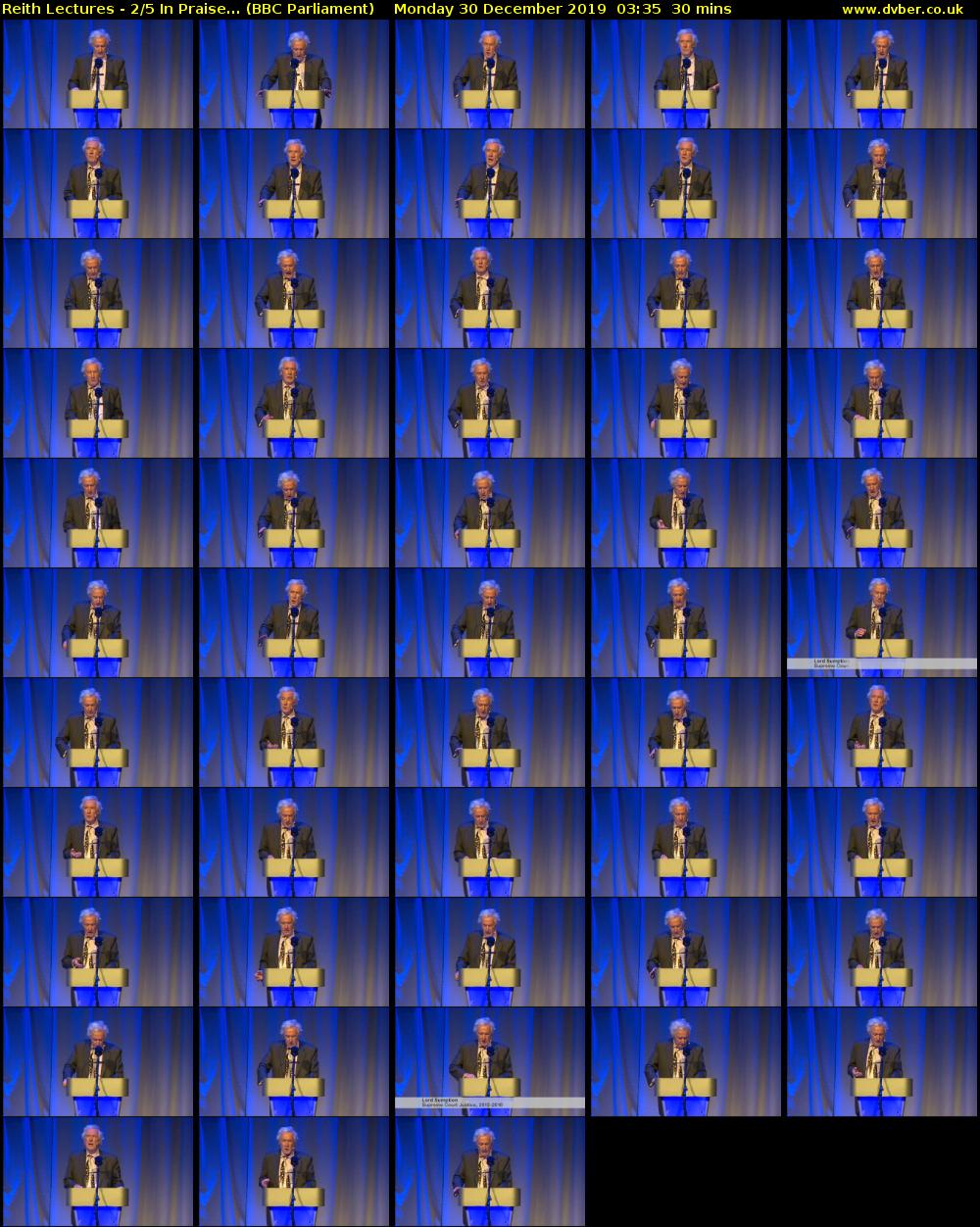 Reith Lectures - 2/5 In Praise... (BBC Parliament) Monday 30 December 2019 03:35 - 04:05