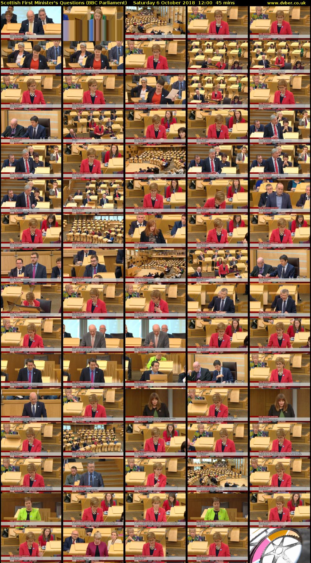 Scottish First Minister's Questions (BBC Parliament) Saturday 6 October 2018 12:00 - 12:45
