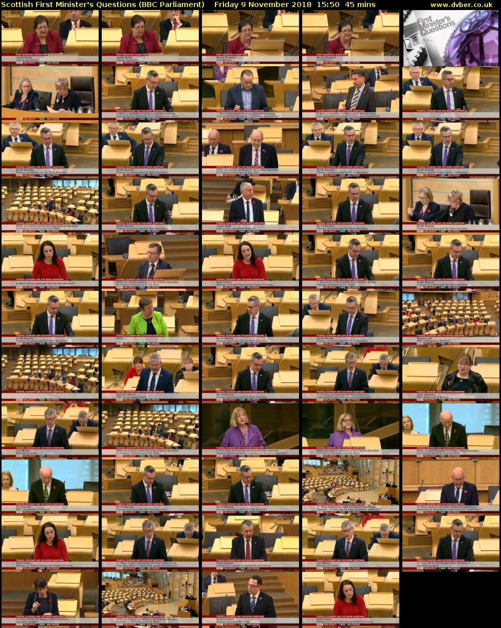 Scottish First Minister's Questions (BBC Parliament) Friday 9 November 2018 15:50 - 16:35