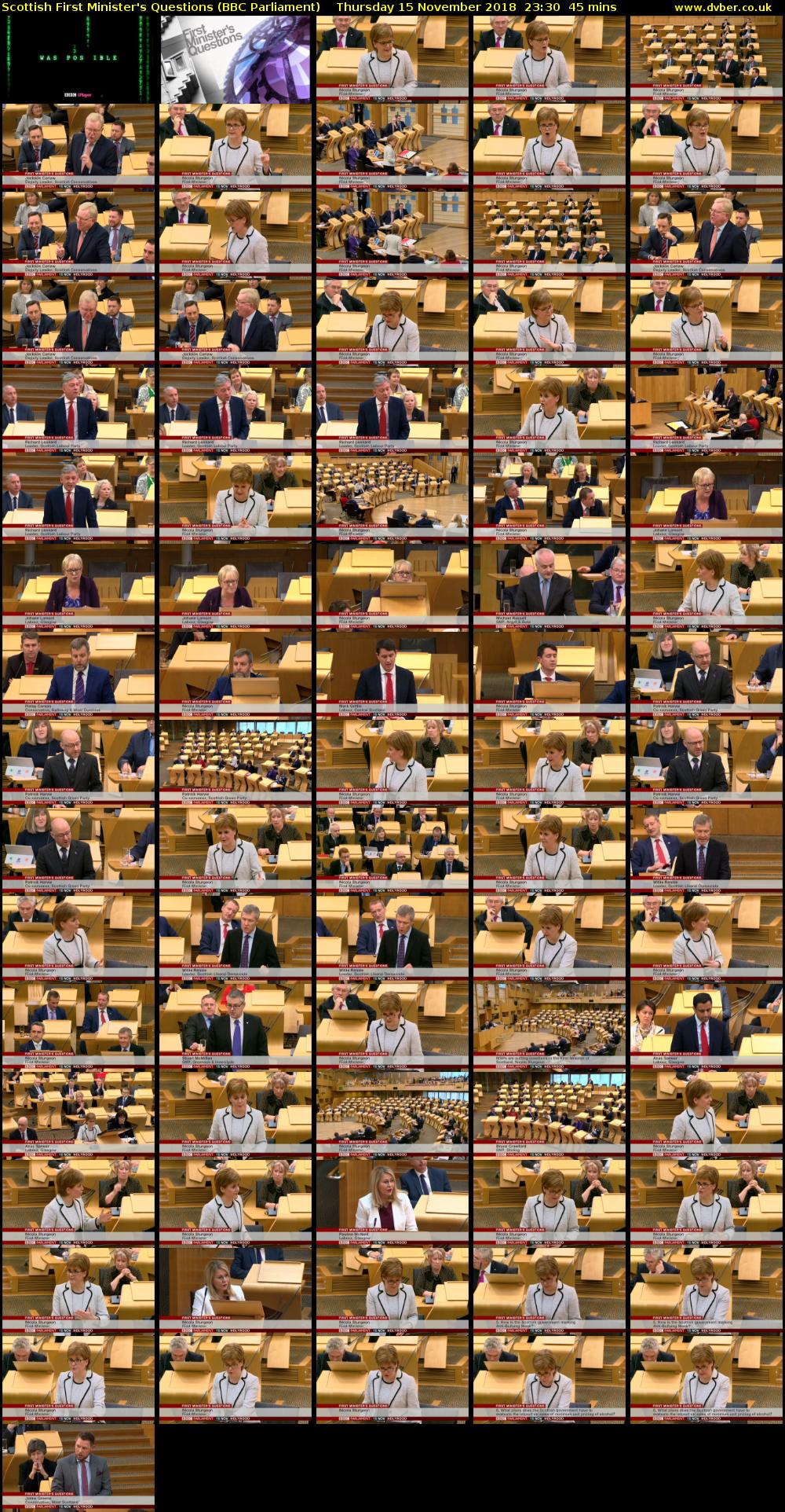 Scottish First Minister's Questions (BBC Parliament) Thursday 15 November 2018 23:30 - 00:15