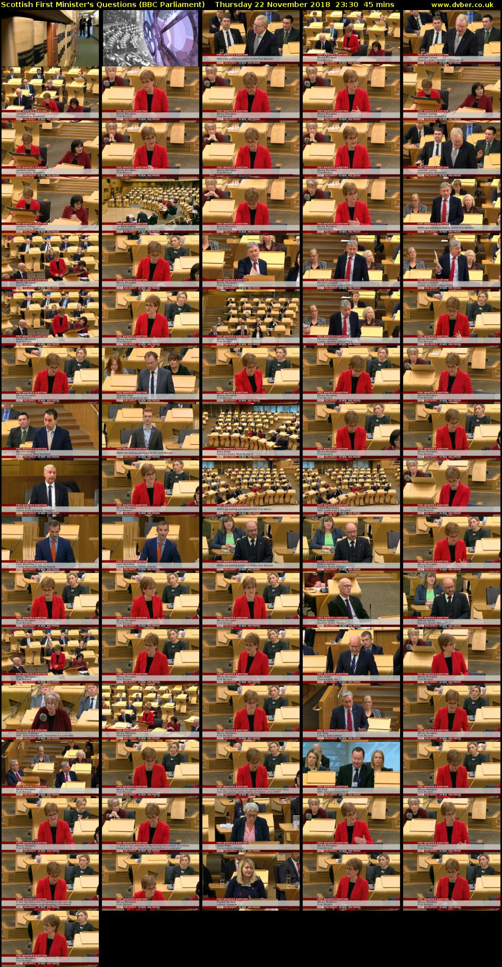 Scottish First Minister's Questions (BBC Parliament) Thursday 22 November 2018 23:30 - 00:15
