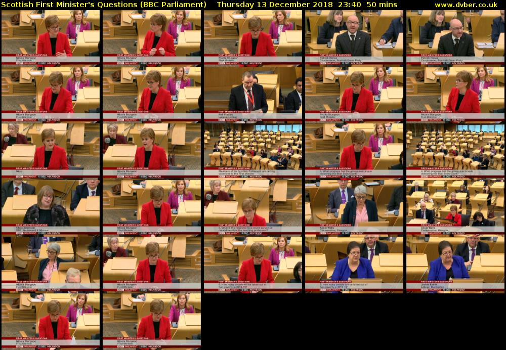 Scottish First Minister's Questions (BBC Parliament) Thursday 13 December 2018 23:40 - 00:30