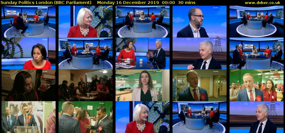 Sunday Politics London (BBC Parliament) Monday 16 December 2019 00:00 - 00:30