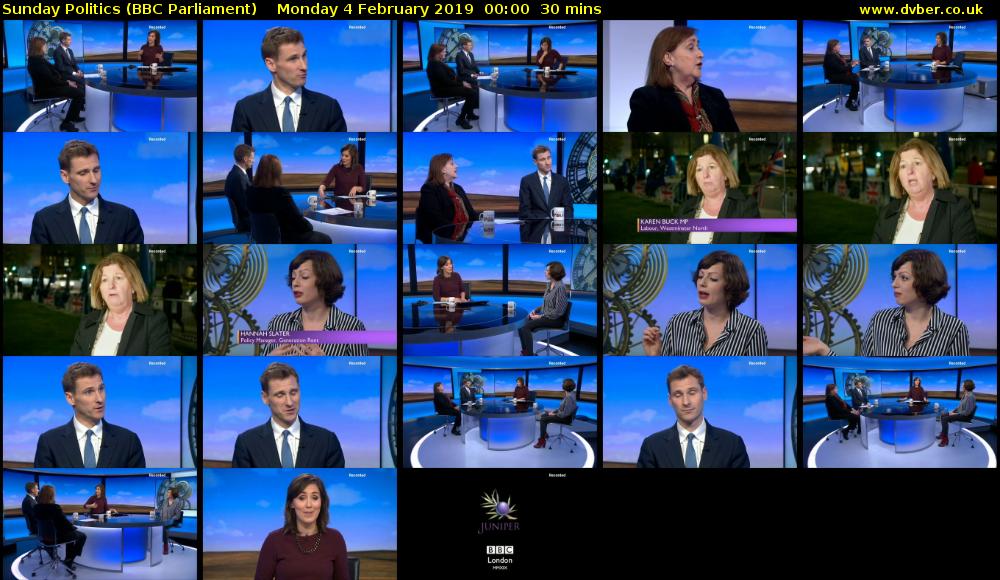 Sunday Politics (BBC Parliament) Monday 4 February 2019 00:00 - 00:30