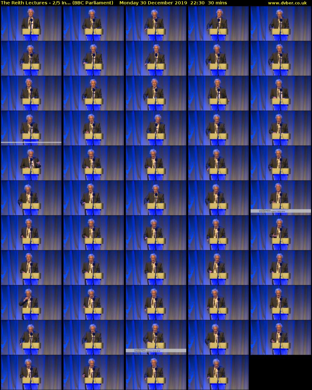 The Reith Lectures - 2/5 In... (BBC Parliament) Monday 30 December 2019 22:30 - 23:00