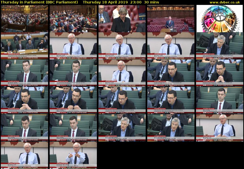 Thursday in Parliament (BBC Parliament) Thursday 18 April 2019 23:00 - 23:30