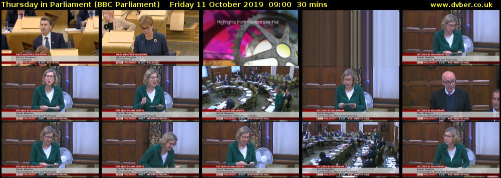Thursday in Parliament (BBC Parliament) Friday 11 October 2019 09:00 - 09:30