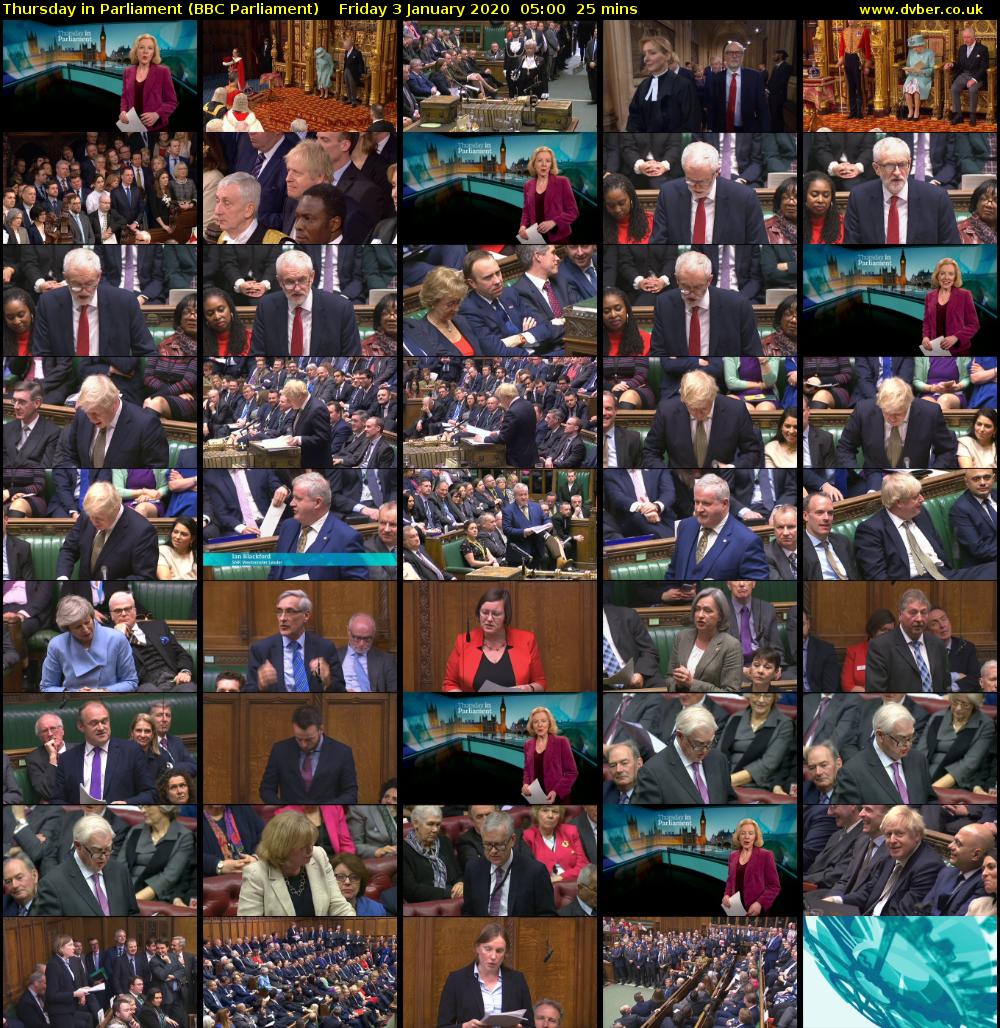 Thursday in Parliament (BBC Parliament) Friday 3 January 2020 05:00 - 05:25